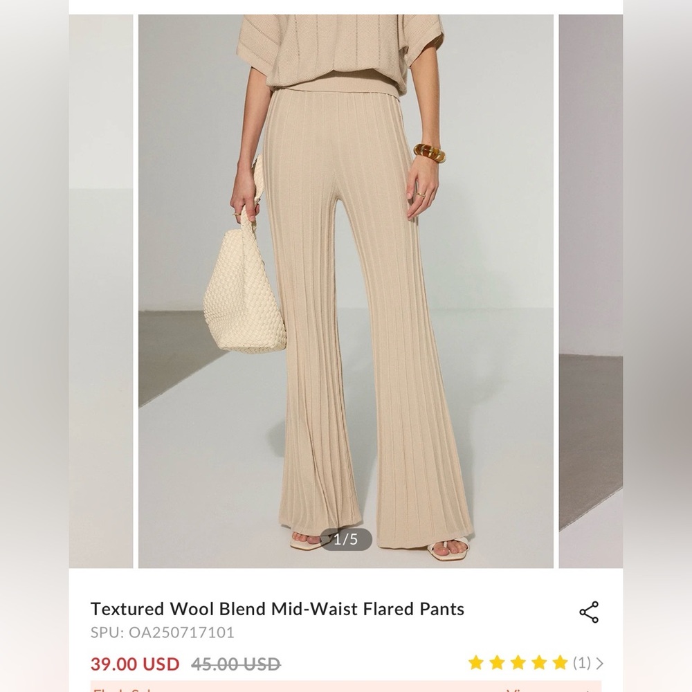 Commense Wool Blend Beige Flared Pants